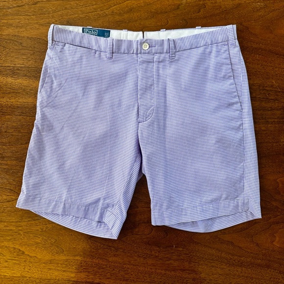 Polo Ralph Lauren Purple And White Check Slim GI Fit Shorts Size 34 EUC! - Picture 1 of 5